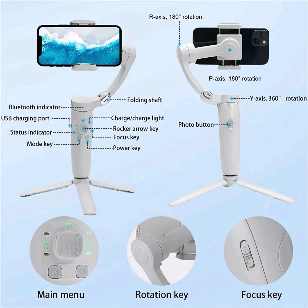 M1 3-Axis Foldable Smartphone Gimbal Stabilizer with Built-in Tripod