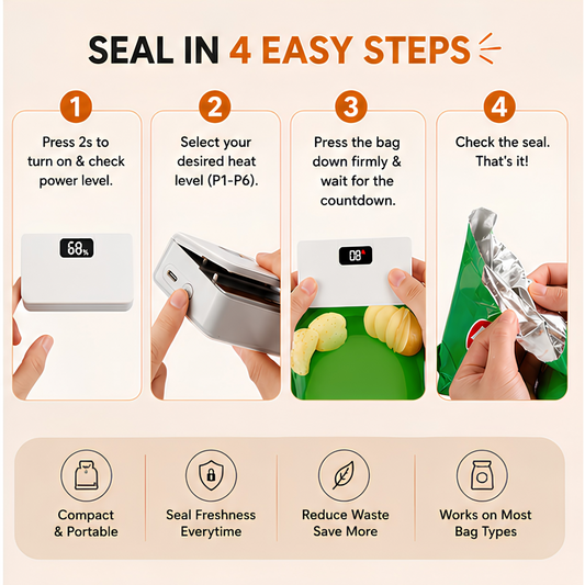 Mini Bag Sealer with Digital Display – USB Rechargeable Food Bag Sealer