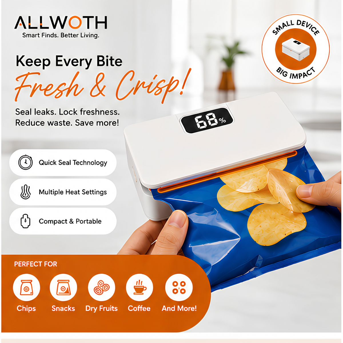 Mini Bag Sealer with Digital Display – USB Rechargeable Food Bag Sealer